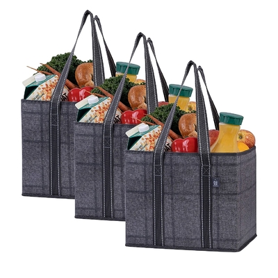 กระเป๋าช้อปปิ้ง Tote พับได้ Hard Bottom Reusable Grocery Bag