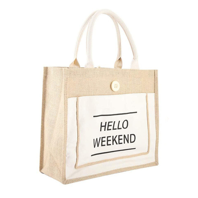 กระเป๋าชายหาด Burlap Tote Bag ถุงปอกระเจานำกลับมาใช้ใหม่เป็นมิตรกับสิ่งแวดล้อมโลโก้ที่กำหนดเอง