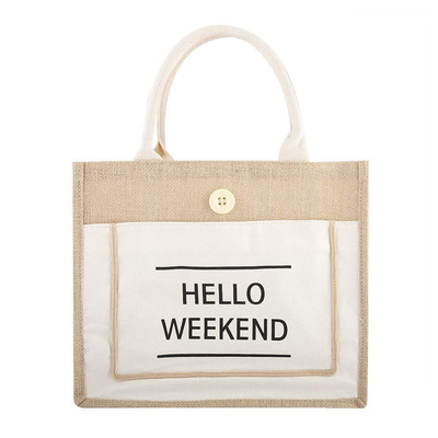 กระเป๋าชายหาด Burlap Tote Bag ถุงปอกระเจานำกลับมาใช้ใหม่เป็นมิตรกับสิ่งแวดล้อมโลโก้ที่กำหนดเอง