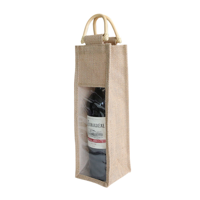 หนึ่งขวดไวน์ Burlap Tote Bag เทศกาลเบียร์รีไซเคิลด้วย PVC Window