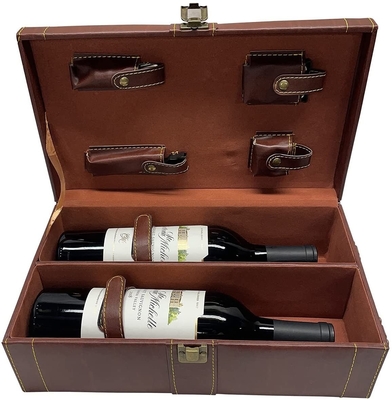 สไตล์ใหม่ Pu Wood Grain แบบพกพาขวดไวน์คู่กล่อง Business Gift