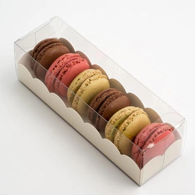 PET Multi Specification ช็อกโกแลตบิสกิต Macaron Cake Gift Box Ivory Board