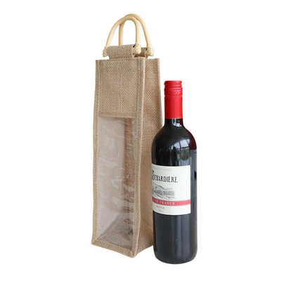 ราคาดี หนึ่งขวดไวน์ Burlap Tote Bag เทศกาลเบียร์รีไซเคิลด้วย PVC Window ออนไลน์
